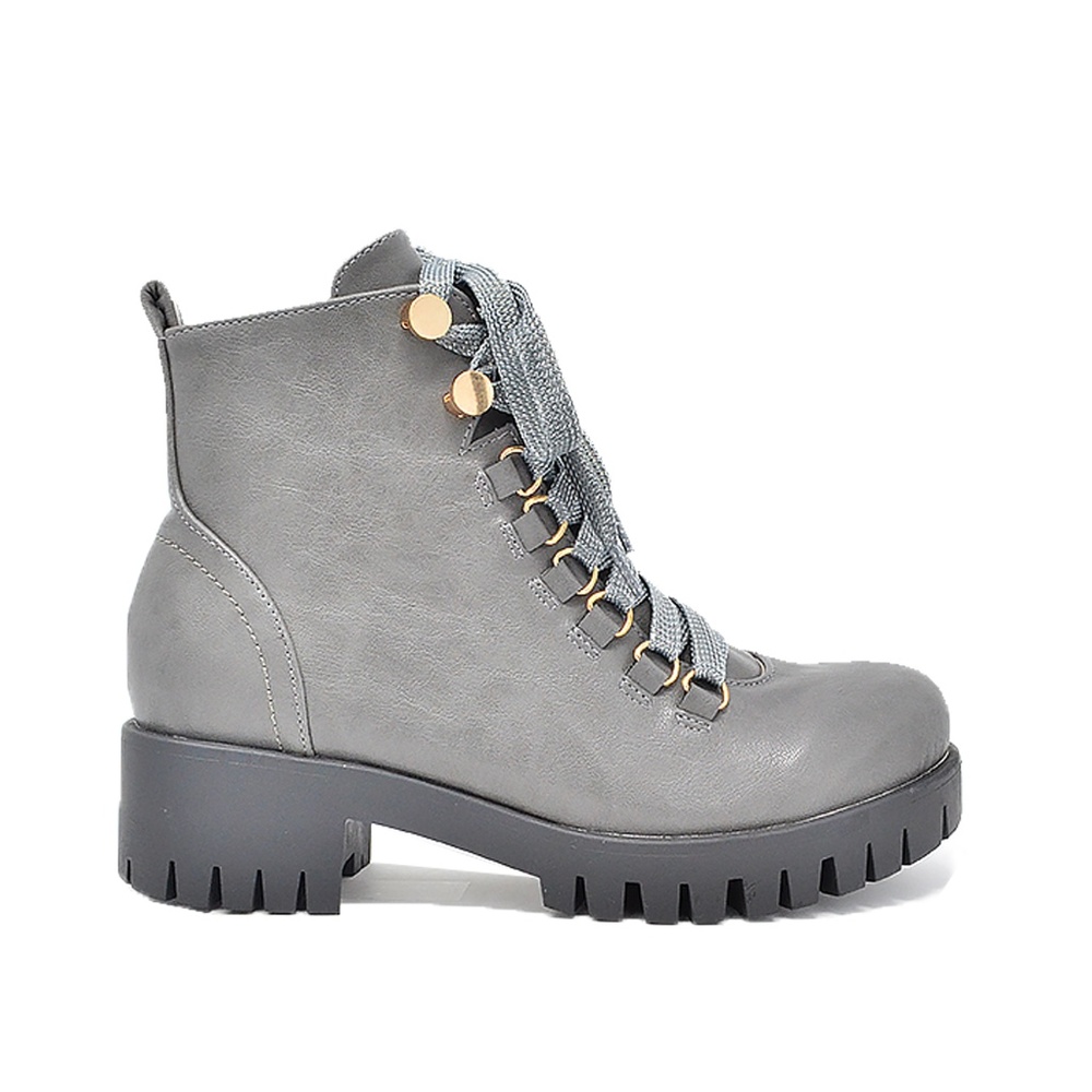 🛍 WOMEN'S LACE UP ANKLE COMBAT BOOTS GRAY - Picture 1 of 3